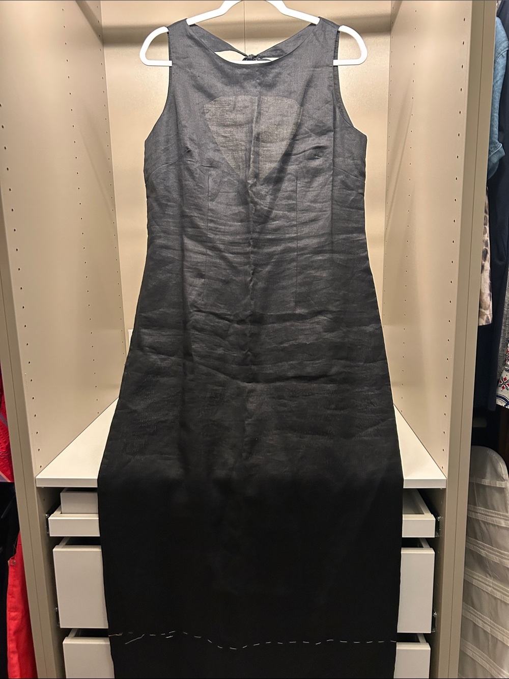 Authentic Black Italian Linen sleeveless back tie tank dress Size Small